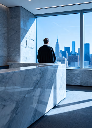 Attorney looking over city skyline